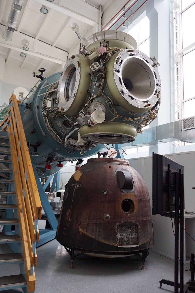 The next step is the engineering mock-up of the Core Module of  #Mir Space Station docked with  #Kvant1 module. It is open for visitors, and many of its systems are operational. This mock-up was used to help the cosmonauts by reproducing on Earth the difficulties they faced.