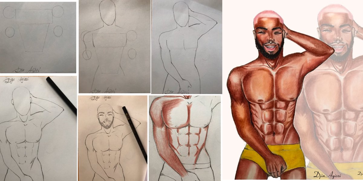DjinAyissi's tweet photo. Comment dessiner un corps Humain Masculin ? 
Bon voilà 👇🏾

 mon model n’est pas très à l’aise torse nu 😹. https://t.co/jROD1hRJ3R