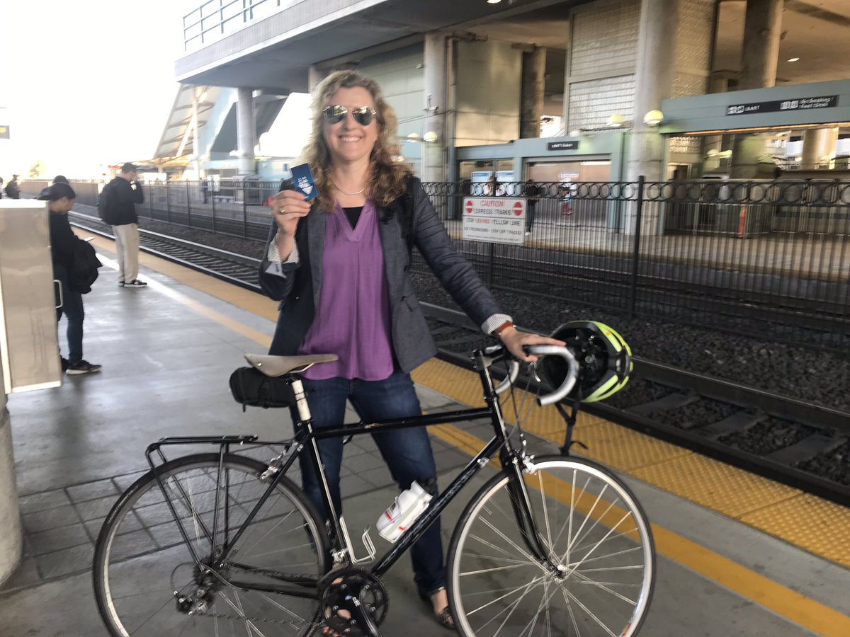 EmilyBeach650's tweet image. San Mateo County Tranpsortation Authority Vice Chair’s morning commute to SamTrans headquarters. Happy #TransitWeek2019 Friday! @PeninsulaMoves @alevin @pydems @CStoneBmont @CaltrainBikes @SupDavePine