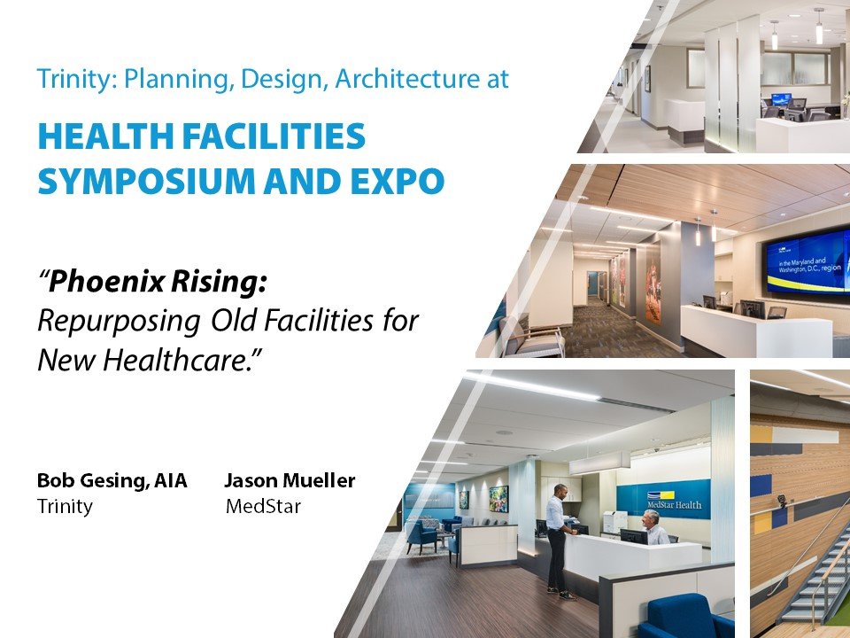 If you are attending the Health Facilities Symposium and Expo in Boston next week, join Trinity’s Bob Gesing and MedStar’s Jason Mueller on September 18 to hear how we teamed to re-purpose old facilities for new healthcare in a dense urban center. #HFSE #MedStar #TrinityPDA