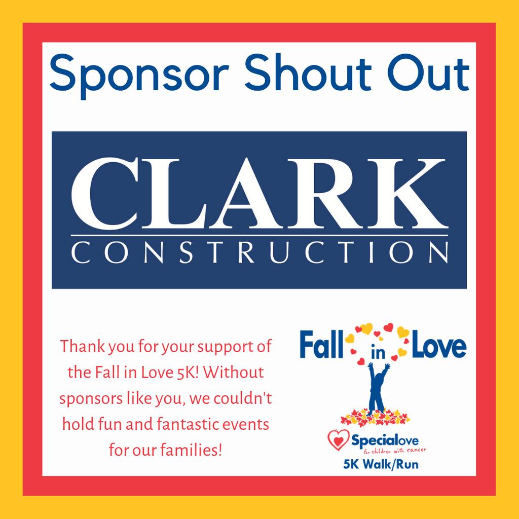 specialove_org's tweet image. Thank you to our #FallInLove5K Sponsor, Clark Construction! Let's give them a big #HowHow for their support! Can't wait to see everyone tomorrow!! #specialove #fundraiser #5k #5krace #childhoodcancer #dcruns #mdruns #varuns