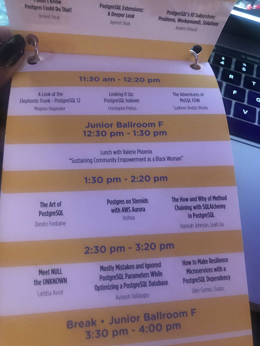 DigitalBlkHippy's tweet photo. And it's almost time for my talk at #PostgresOpen2019 😊

Grab your food and join me over to the Junior Ballroom F at 12:30pm https://t.co/WZfvuJrHsL
