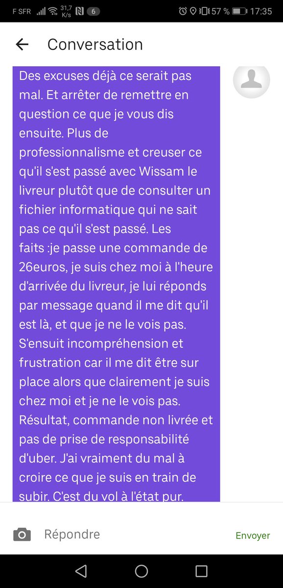 holy_05's tweet photo. Services client prenez note : quand vous remettez en cause les propos du client honnête, ce n'est jamais de la bonne pub #ubereats #boycottubereats #experienceclientdemerde https://t.co/WF6GxIvTzw