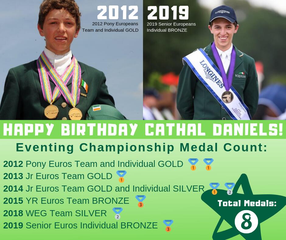 HorseSportIRL's tweet photo. 🎉Happy Birthday!🎉
Cathal Daniels (Cathal Daniels Sport Horses) is 23 years old today... And he has achieved more medals in the past seven years than most achieve in a lifetime! 🥇🥈🥉 Take a look at the break-down below 🧐
We hope today is a great day! 🎂🎁🎈 https://t.co/kPtv3U0cpJ