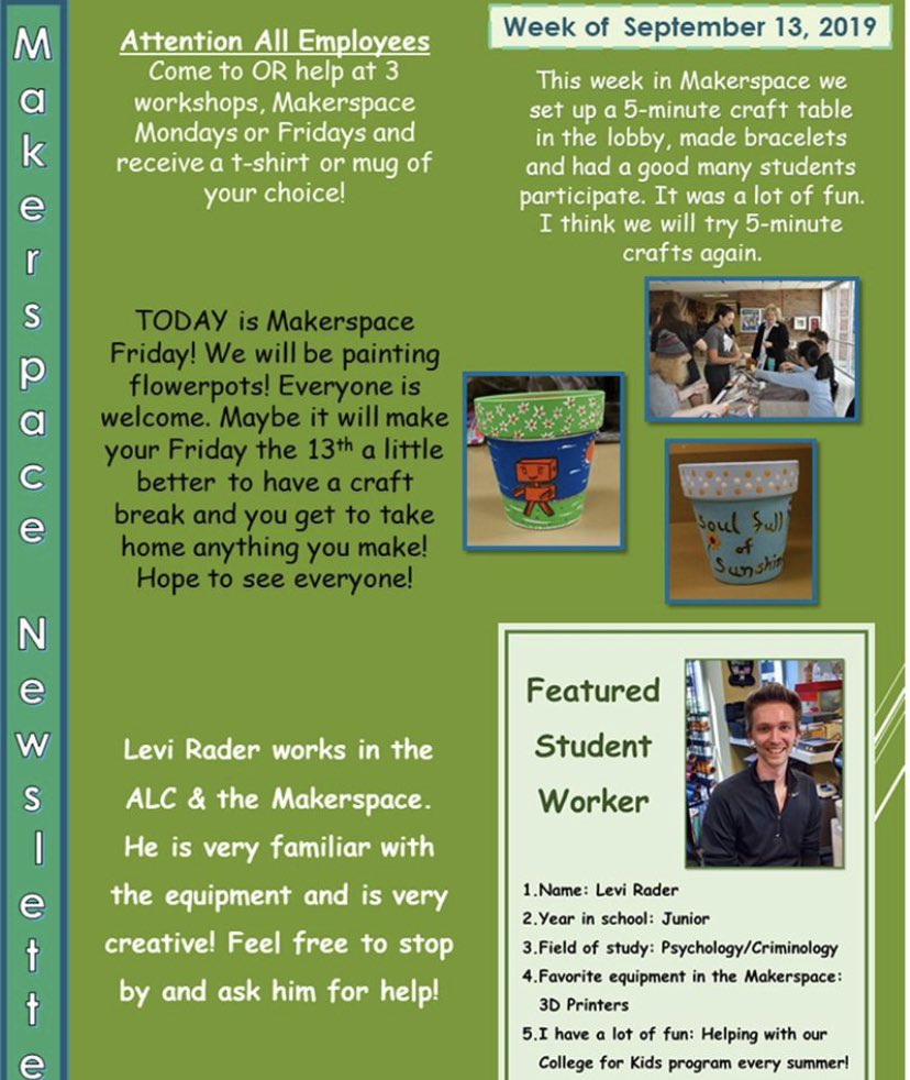 Makerspace weekly newsletter!