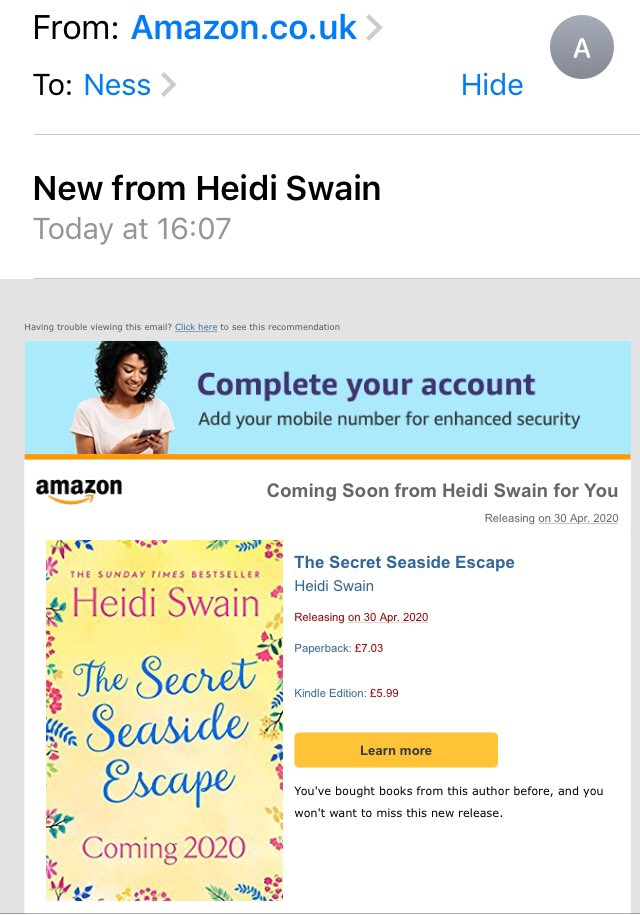 This is quite simply Happiness in email form @Heidi_Swain Can’t wait #Summer2020 🏖☀️#TheSecretSeasideEscape #Wynmouth