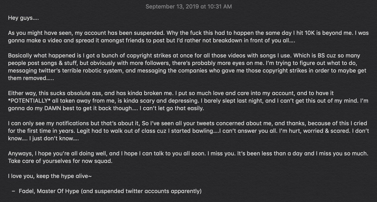 MetroidMike64's tweet photo. So Fadel’s (Master of Hype) account gets suspended the moment he hits 10K followers because he had too many copyright strikes? Wack. Free Fadel!! #FreeFadel https://t.co/sbZR6YUkkN