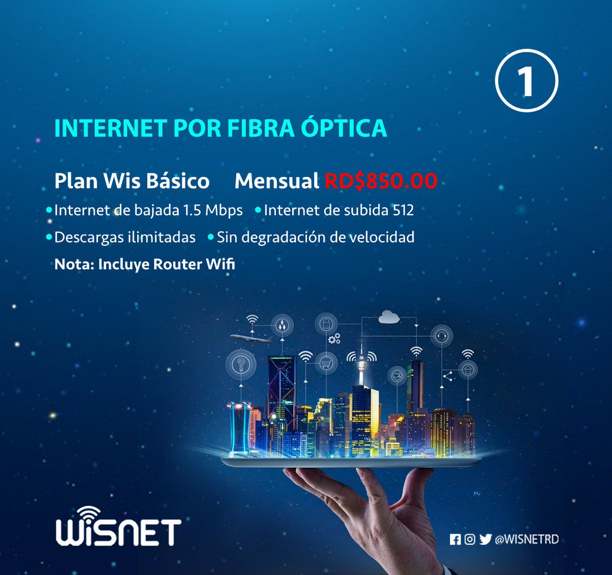 wisnetrd's tweet photo. plan de Internet por fibra óptica, accesibles, con velocidad de alto rendimiento y la mejor tecnología de punta. comunícate con nosotros: 809-472-3030.

#RepublicaDominicana #fibraoptica #internet #masymejor #redwis #megas #facilidad #redes #descargas #wisnetrd https://t.co/QX7OsepOOR
