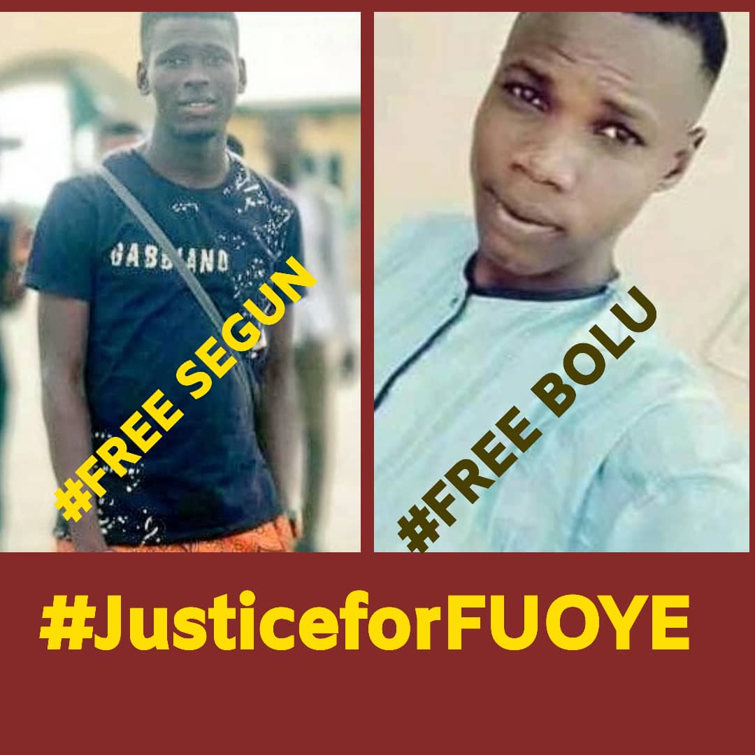 IniMillz's tweet photo. Release our students. They are not criminals. We didn't attack you. The Nigerian police had guns and tear gas with them. They at fired us https://t.co/KE3Eh2h0N1 all should have left with the convoy.
#JusticeForFUOYE 
#Freebolu
#FreeSegun
@CNNAfrica https://t.co/nzLA4Z75aS