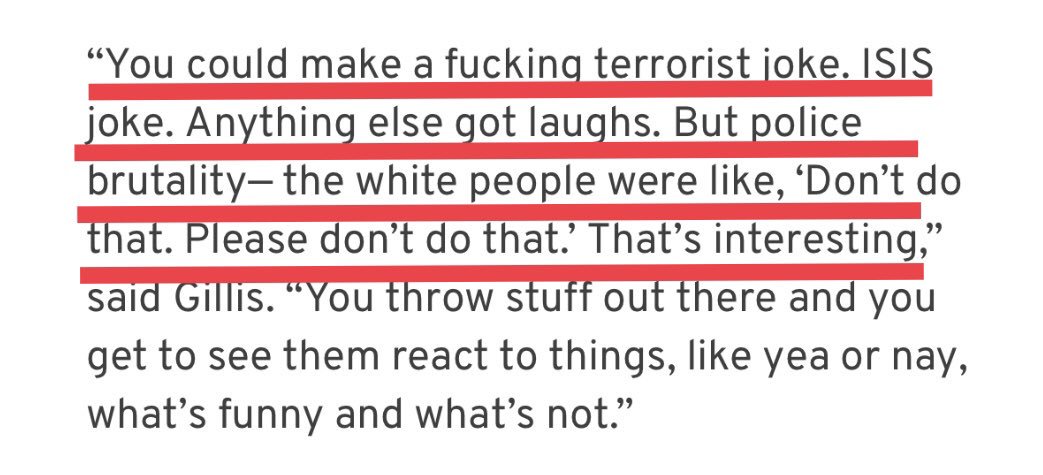 Wow. So it seems that @Shanemgillis’s racist humor isn’t instinctual—it’s the product of *deep research* into the kinds of things racist white people want to laugh at. Mock Asians and Muslim terrorists, HELL YEAH! Police brutality? YOU’VE GONE TOO FAR billypenn.com/2016/05/24/thi…