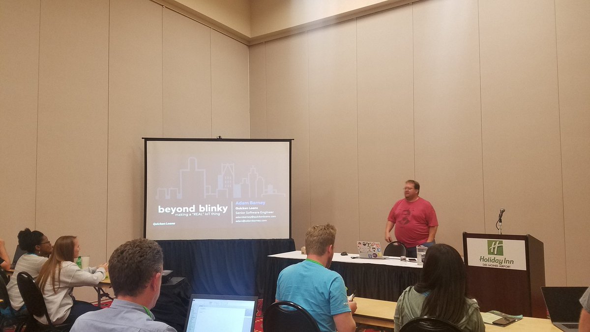 shaneschurch's tweet image. Final session of @amegala Prairie.Code(): &quot;Beyond Blinky: Making a &apos;real&apos; IoT thing&quot; with @cabarney. #prairiecode #DSMUSA #software #iot