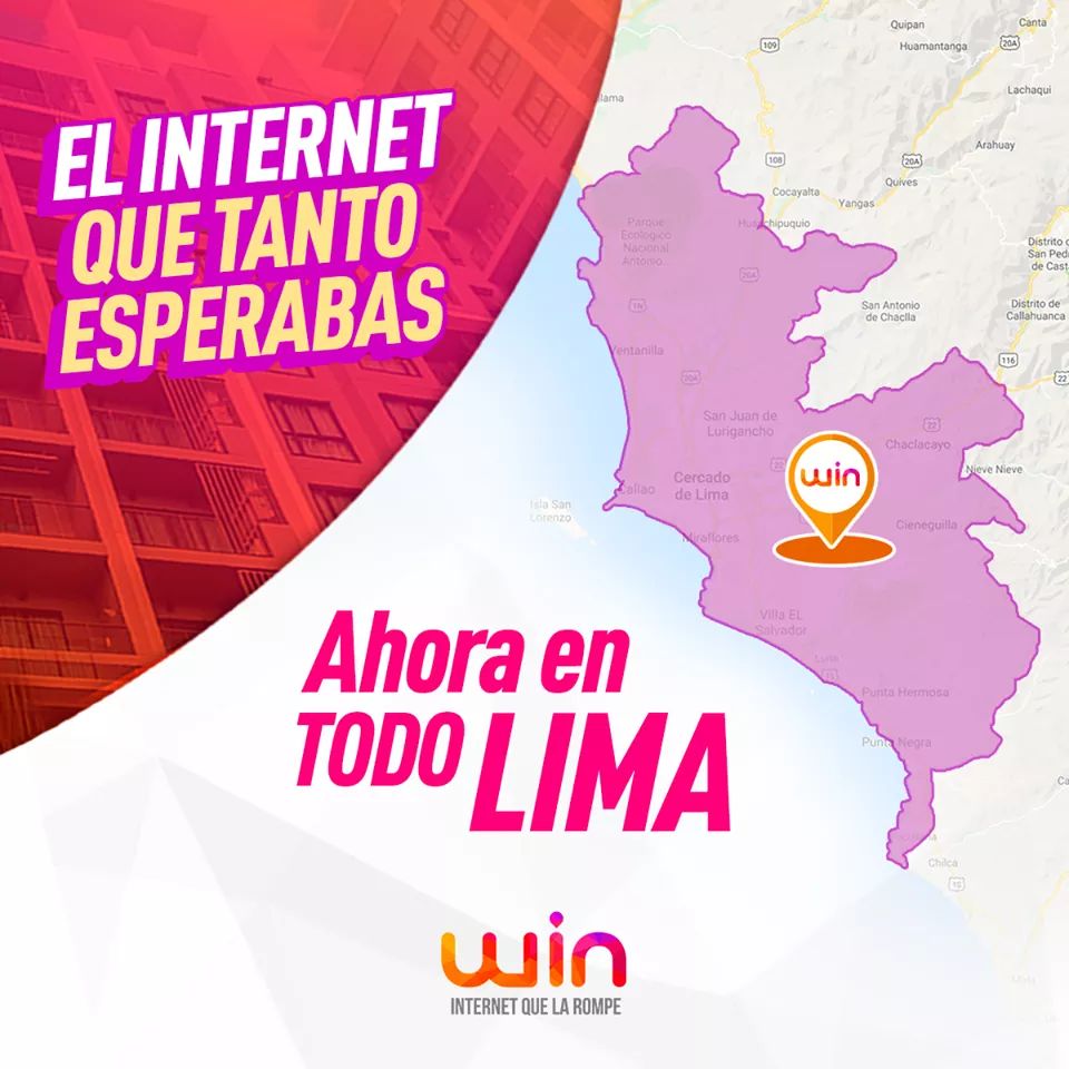 KarlosPeru's tweet photo. WIN El Operador de internet 100% por fibra óptica, anuncia que llegará a los hogares en Lima.
#WinInternet #NadaNosDetiene #WinHogar https://t.co/8jgsJtmJGH