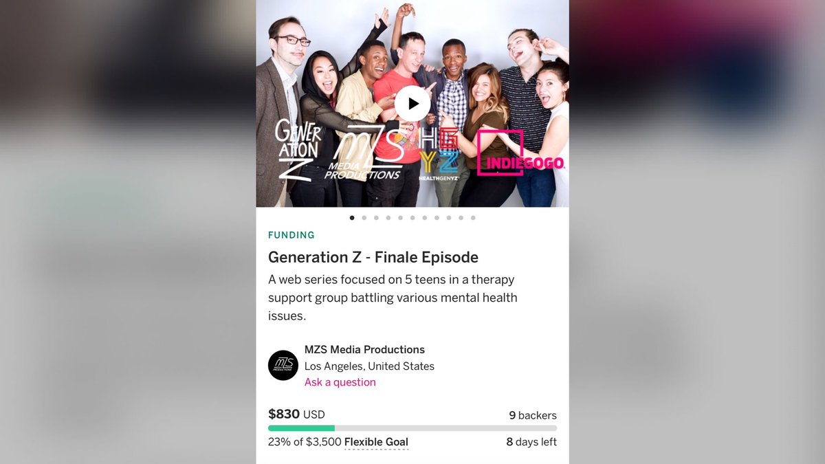 genzwebseries's tweet photo. 1 week left! go to https://t.co/wJCVOEIZmG to donate! 😊 #generationz #webseries #indiegogo https://t.co/GRLGuj60lE