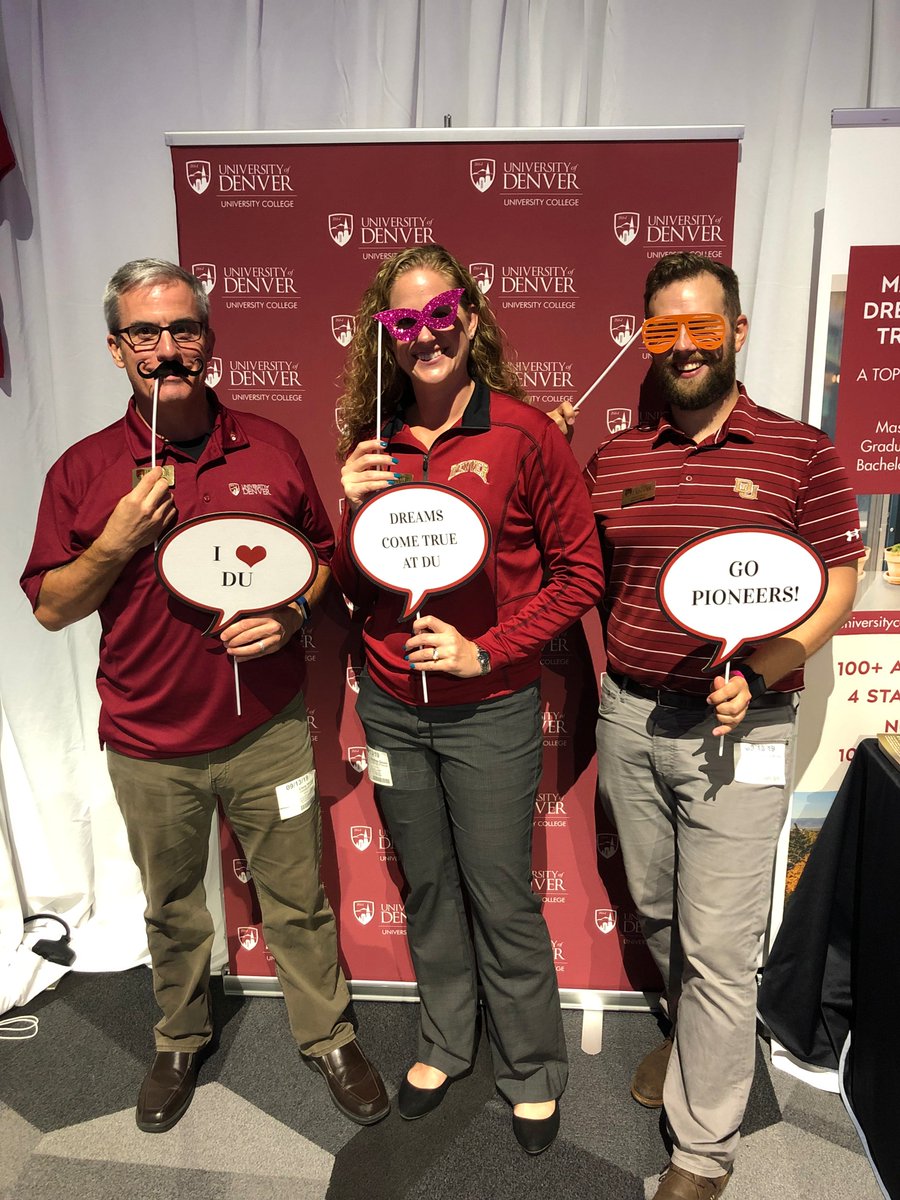 DUcollege's tweet photo. Advisors Chris Heriza, Andrea Gross, and Teddy Rose are showing their Pioneer pride! #dreamscometrueatdu #disneyaspire https://t.co/1LHxK8fYx3