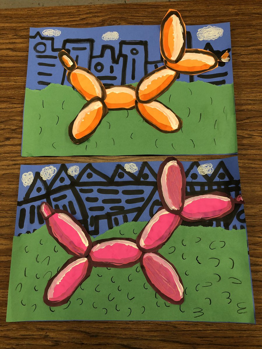 2nd grade viewed Jeff Koons inflatable dog sculpture and  students created their own version with paint and paper. They were amazed by their awesome work! @wielandpfisd <a href="/pfisdfinearts/">PfISD Fine Arts</a> #wielandes