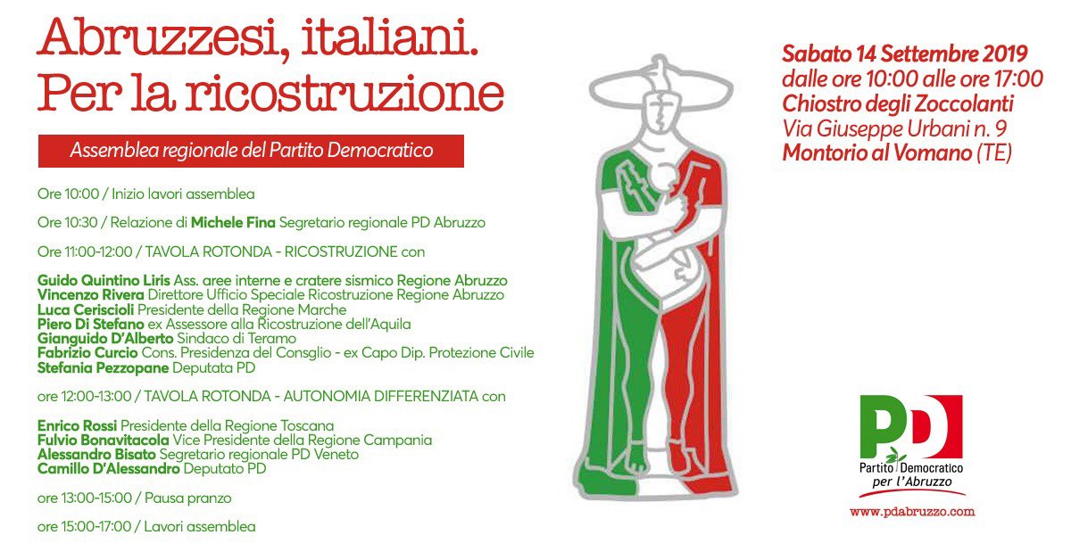 stefaniapezzopa's tweet photo. Per la #ricostruzione a #MontorioalVomano #sabato14 @pdnetwork @Deputatipd @SenatoriPD @pdabruzzo https://t.co/Ml5tnzQeMN