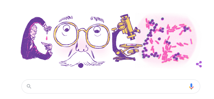 Google coming through with an awesome doodle for Hans Christian Gram's 166th birthday! #gramstain #GoogleDoodle