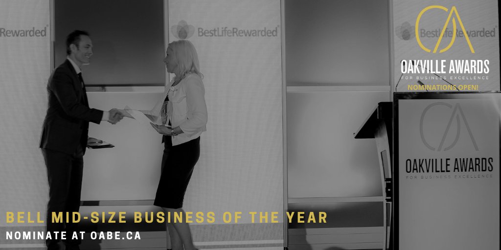Nominate an #Oakville business for the <a href="/Bell/">Bell</a> Mid-size Business of the Year Award to recognize a business of 5-20 employees, or primarily serves the regional/provincial markets, or generates between $2- $10 million in revenue annually. 🏆
Nominate at oabe.ca  #OABE