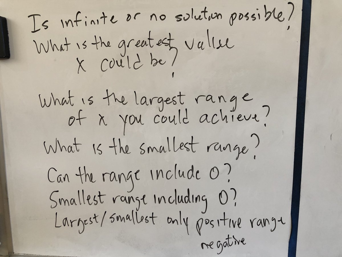 pejorgens's tweet photo. Inequalities 3: #VNPS #openmiddle Students set goals. Largest. Smallest. Include 0. Overheard “This box doesn’t matter” led to a great #mathconversation. Which matter for the range? Which matter to guarantee 0 ? Translation/dilation. Opportunity to show DOK #iteachmath #algebra https://t.co/W3sQi504K1