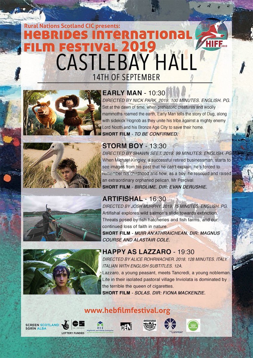 Since the weather is horrid why not get yourself along to #Castlebay Hall and watch some films 🎥 <a href="/HebIntFilmFest/">HIFF</a> 
10:30 Early Man and 13:30 Storm Boy (an appropriate titled film for such weather). £6 Adults £4 Concessions £10 Day Ticket.