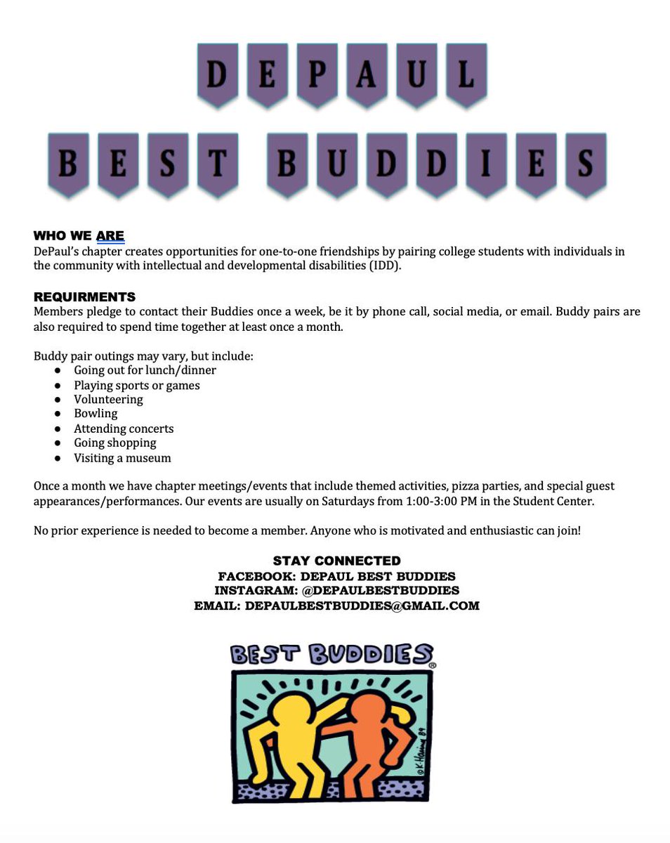 DPUBestBuddies's tweet photo. Make sure to head on over to our table today at the @DePaulU student involvement fair 1-4pm today!!! https://t.co/Pj9XJ6axAo