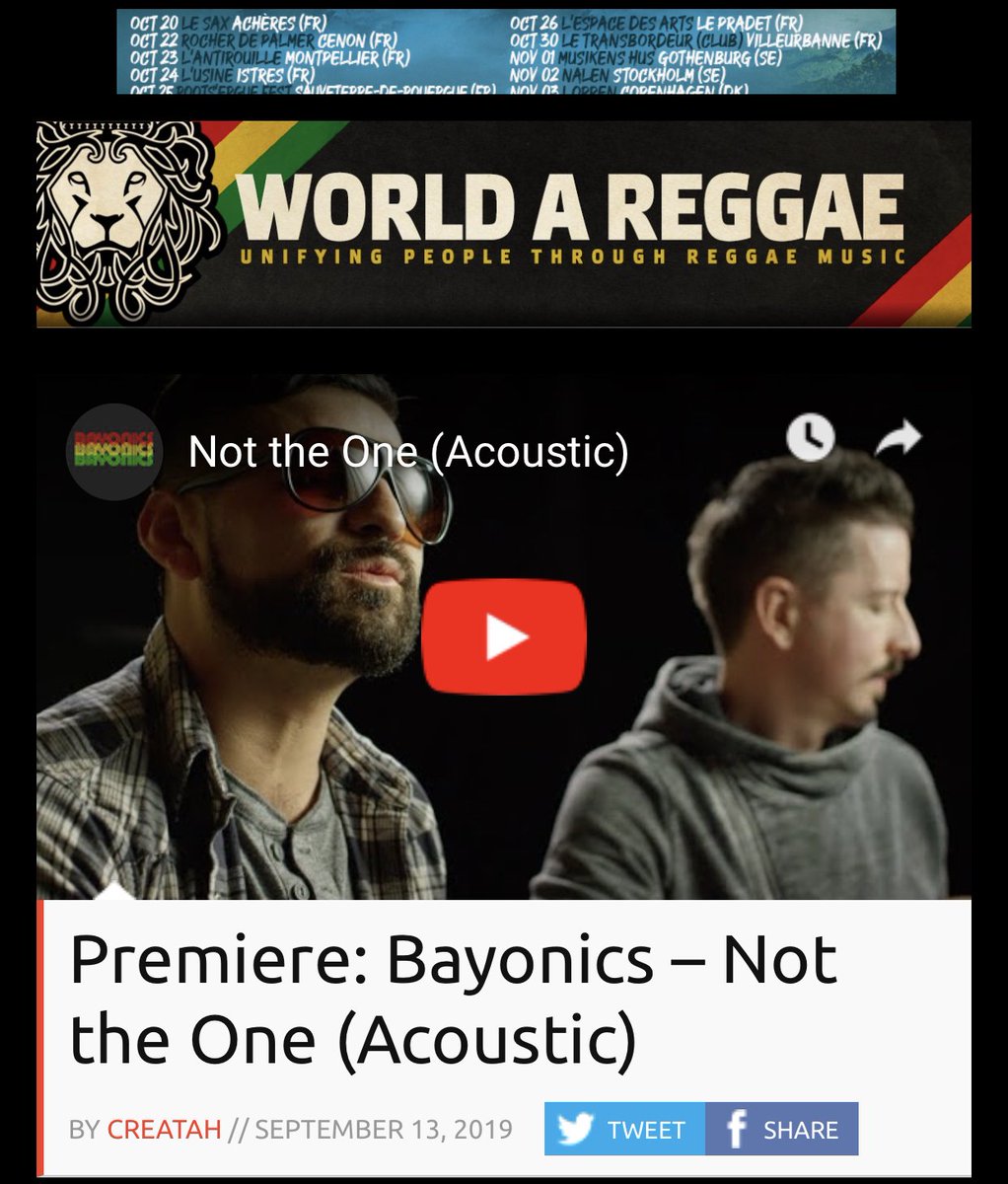 Check out the worldwide premiere of our newest acoustic video “Not The One”  worldareggae.com/releases/video…. #bayonics #worldareggae