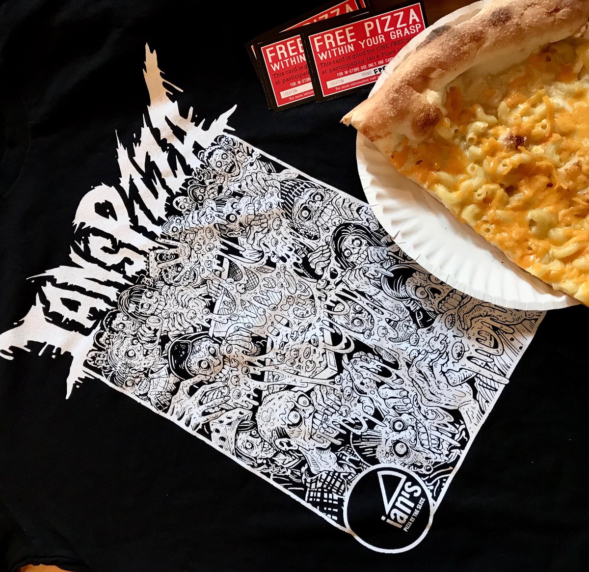 IansMadison's tweet photo. Happy #FreePizzaFriday. We’re also celebrating #FridayThe13th, so we’re going to up the prize this week! 

Retweet this tweet and you’ll be entered to win 8 free slice cards and a limited edition Ian’s Pizza zombie t-shirt! 🧟‍♀️ 🍕 🧟‍♂️ #IansPizza https://t.co/GuG4hArTIZ