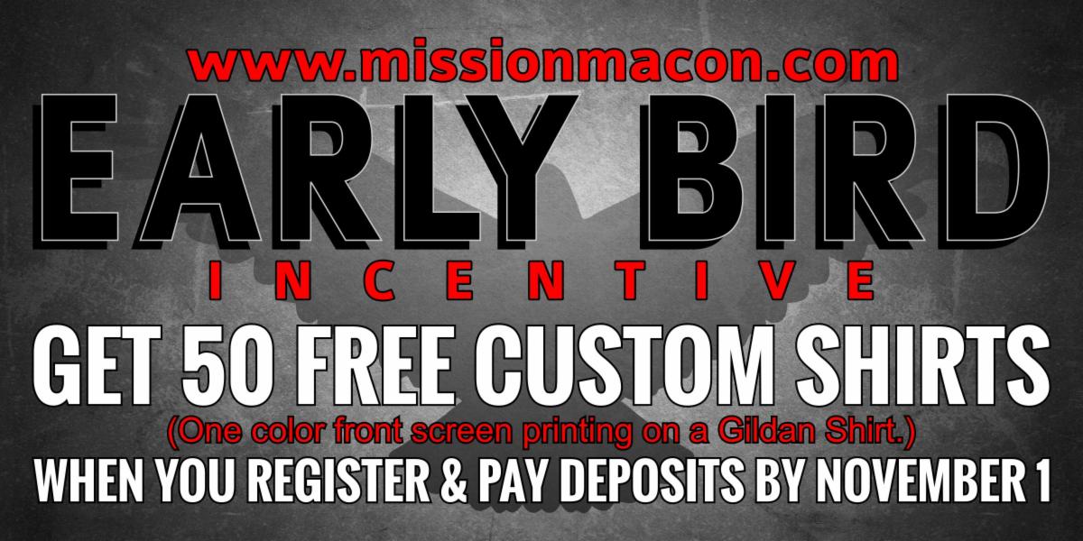shawndoss's tweet photo. Mission Macon - Early Bird Incentive! Click the link for more detials! Help us spread the word - Like, Share, and Tag your Friends!!! https://t.co/Mj81FaRYV3 https://t.co/gzPMeJ1OkG