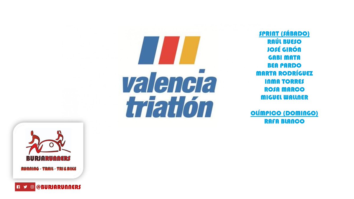 burjarunners's tweet photo. Ya ha llegado la gran cita para nuestros triatletas🙌🙌🙌

Os deseamos muchísima suerte el domingo y que el clima os acompañe!! 🏊‍♂️🚴‍♀️🏃‍♀️

#seguimos_sumando #triburja #valencia #triatlon #valenciatriatlon #triathlon #summer #swim #bike #run #sprint #olimpic #afull https://t.co/N6ycpqIgHN