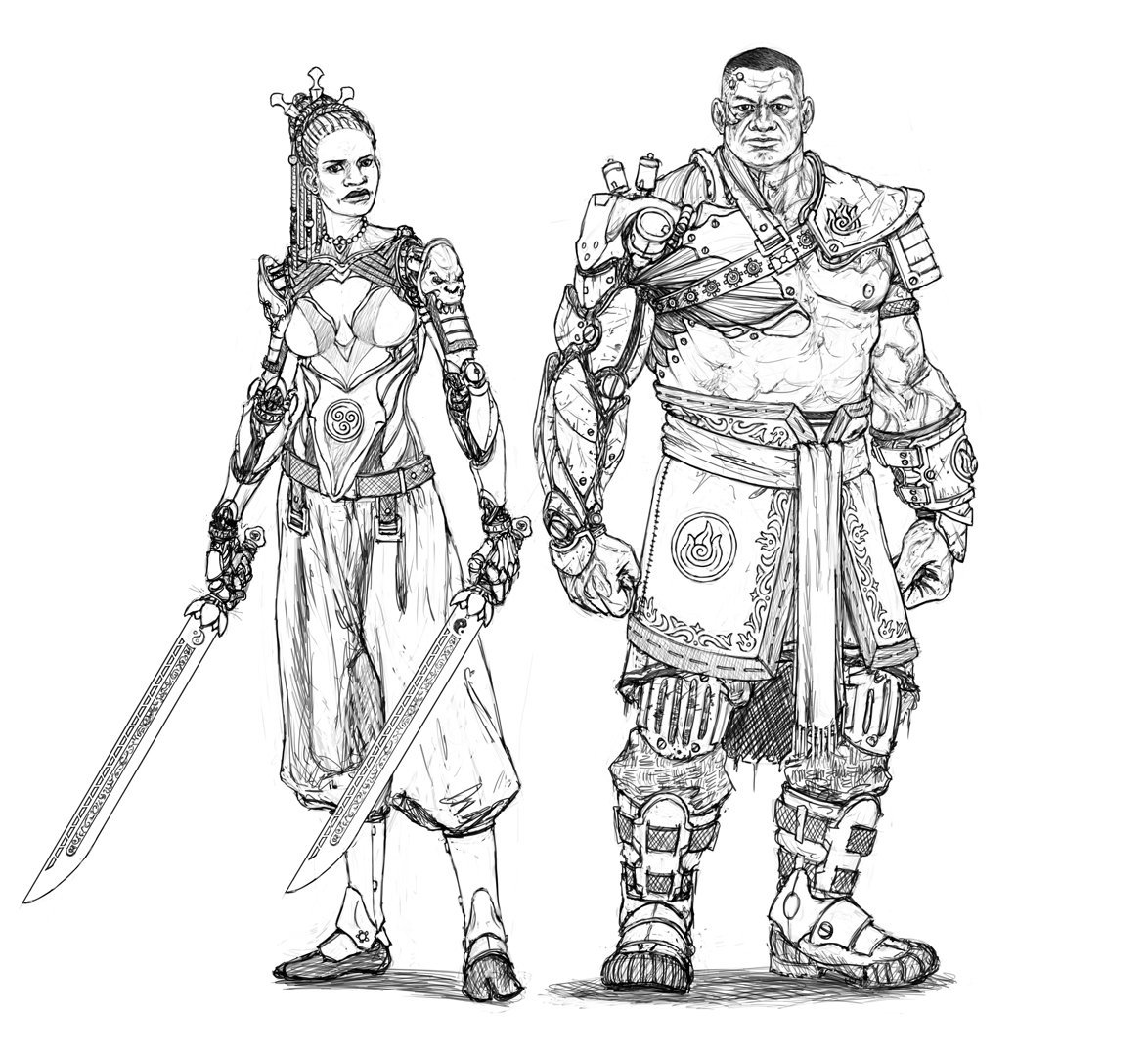 Sml_butterfly's tweet photo. Few days ago, I watched the series #AvatarTheLastAirbender  and I imagined this univers in a #cyberpunk world. So this is the firts #Sketches  with a #warrior from air nation and a #firebender - #characterdesign #digitalpainting #ArtStationHQ  #photoshop_edit  #wacom https://t.co/IC3MnsDUvI