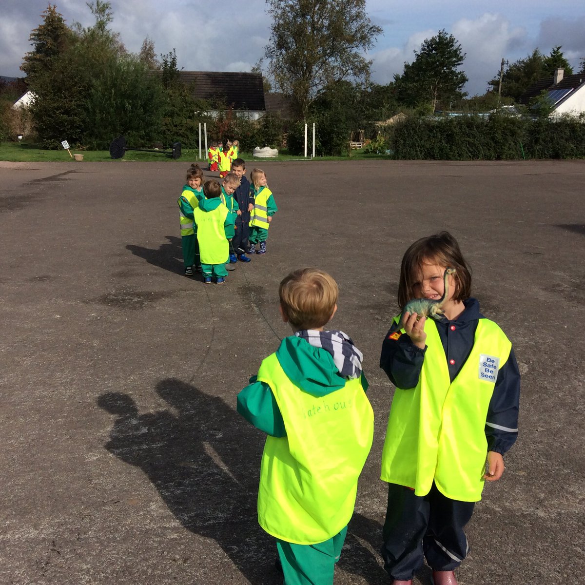 GatehseNursery's tweet photo. Mrs Carson took the children into the school playground to compare the lengths of the different dinosaurs we have been finding out about this week! #EarlyLevelMaths https://t.co/2YnDQoM6eD