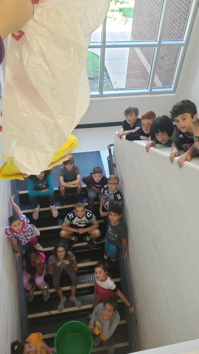 MrsEickman11's tweet photo. 5th graders testing their egg drop designs. Can you create a device to protect your bead-filled egg from impact during a collision? https://t.co/DscbjljJgG
