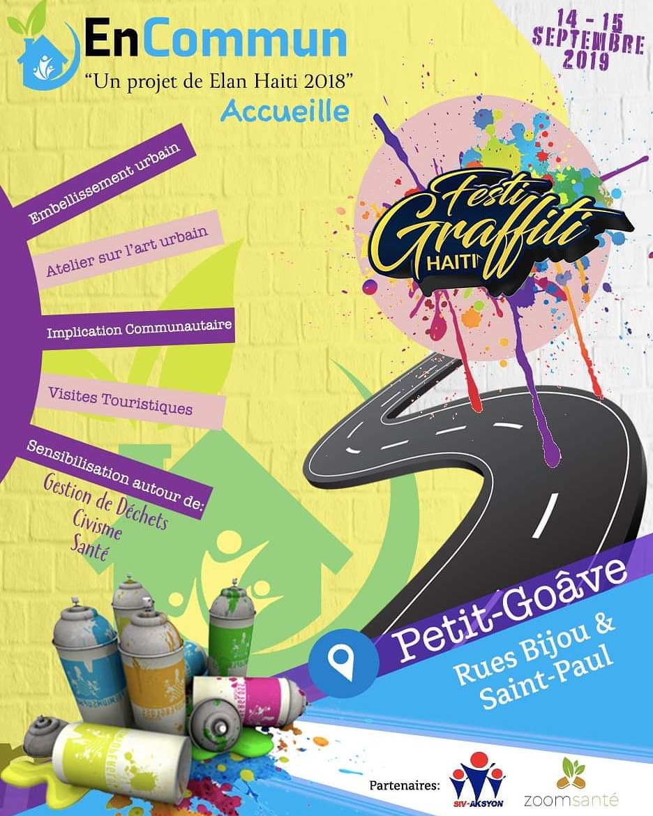 mcfvalles's tweet photo. @ECommun lance la troisième phase de son projet avec la 4ème édition de @Festigraffiti à Petit-Goâve.
2 jours de travail autour de l'art et de l'embellissement urbain:
-Atelier de formation: Gestion de Déchets, Civisme et Santé

-Visites touristiques
#ADT #ÉlanHaïti2018 https://t.co/qBgBW2thi2