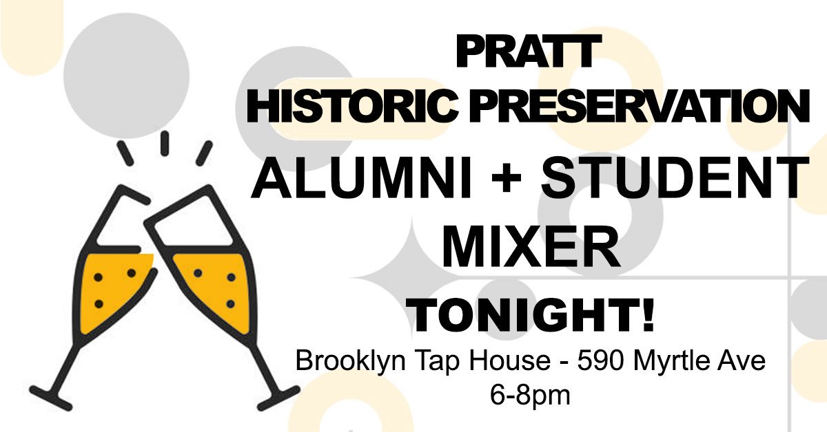 PrattPHPO's tweet photo. JOIN US TONIGHT! Our 2nd annual HP Alumni + Student Mixer will be taking place TONIGHT at the Brooklyn Tap House (590 Myrtle Ave) from 6-8pm! https://t.co/WzfdOBI2oe