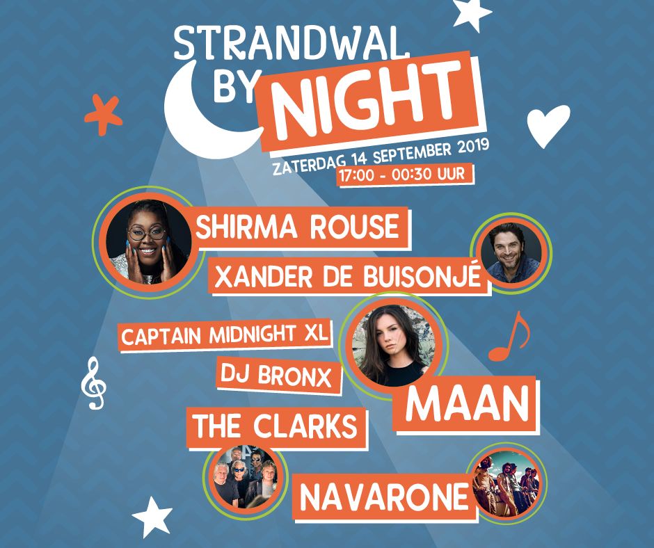 Strandwal's tweet image. Vanavond barst de eerste editie van Strandwal Helemaal FRESH los! Maar morgen is het natuurlijk ook één groot feest met Strandwal By Night. Wat is jouw favoriete act in deze super line up? 😍🙋 #strandwalfestival #swfl19 #strandwalbynight #rijswijk