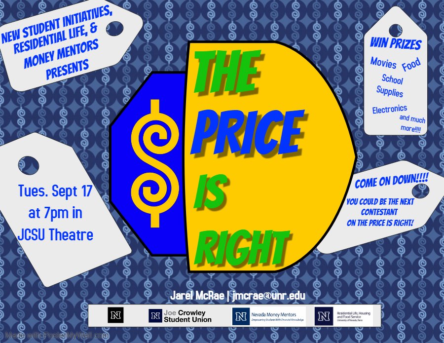 Come out to play a game with Nevada Money Mentors and <a href="/NVNewStudents/">Nevada New Students</a> <a href="/NevadaRHA/">Nevada RHA</a> for a chance to win FREE PRIZES!! The event will be held <a href="/JoeCrowleyUnion/">The Joe</a> at 7pm on September 17th!!
