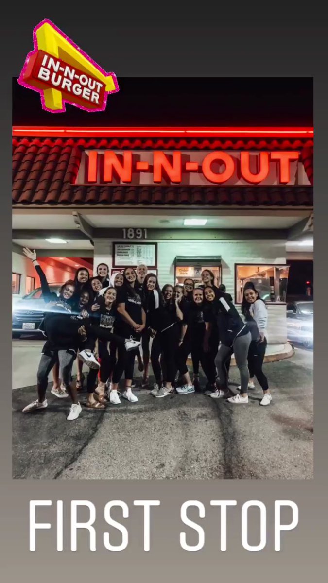 whats the first thing our coach wants to do when we land in California at 11:30pm? Get a late night snack at In-n-Out !!! 🍔
