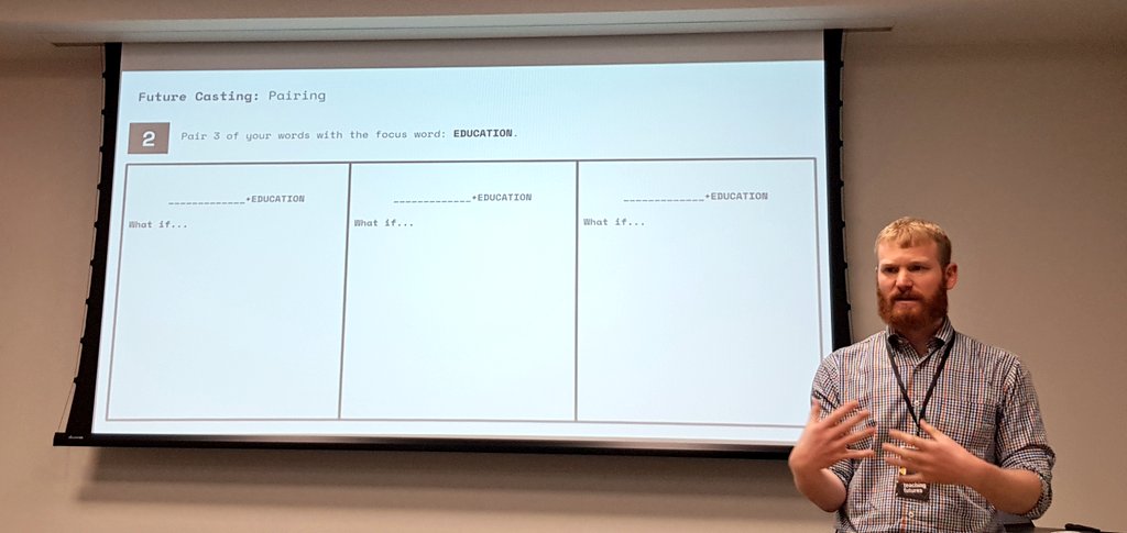 daveowhite's tweet photo. Enjoying a free association approach to education design with @_mike_collins #DEL19 https://t.co/6rS5QJt6P1