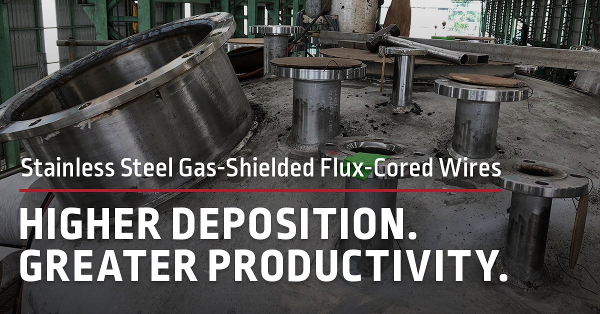 When you switch to gas-shielded flux-cored wire for your stainless steel welding fabrication operations, you get deposition levels greater than stick welding combined w/ operating efficiencies rivaling MIG welding for flat or out-of-position welding. bit.ly/2mhxDCn