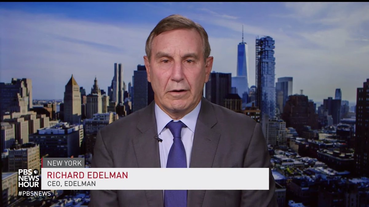 BobPickard's tweet photo. An illuminating interview of Richard Edelman by @WmBrangham on last night's @PBS @NewsHour regarding the rising expectation of CEOs to speak up and take stands on public issues (in this case the 145 of them who have allied on gun violence) #SocialCEOs #PR https://t.co/gSMvwz3n1M https://t.co/Kn4yMZNVl3