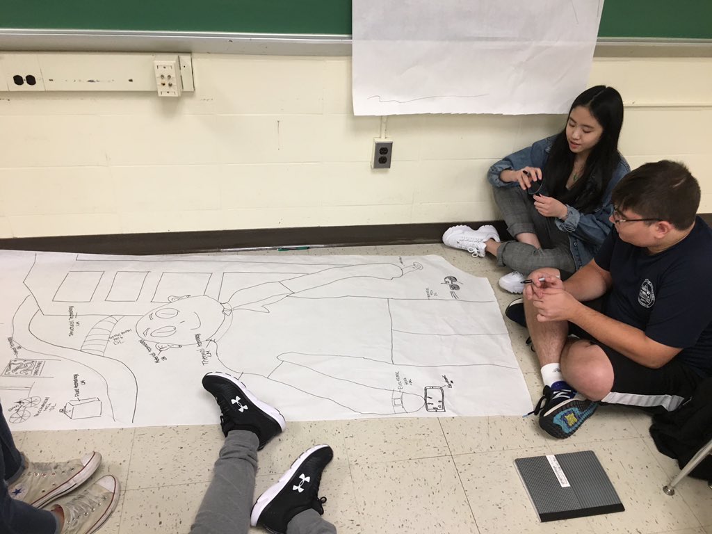 tech_eschi's tweet photo. FoE Ss creating a poster to explain the core technologies. @CTE_BaltCoPS @Hall_Pride https://t.co/5mulqF1W48