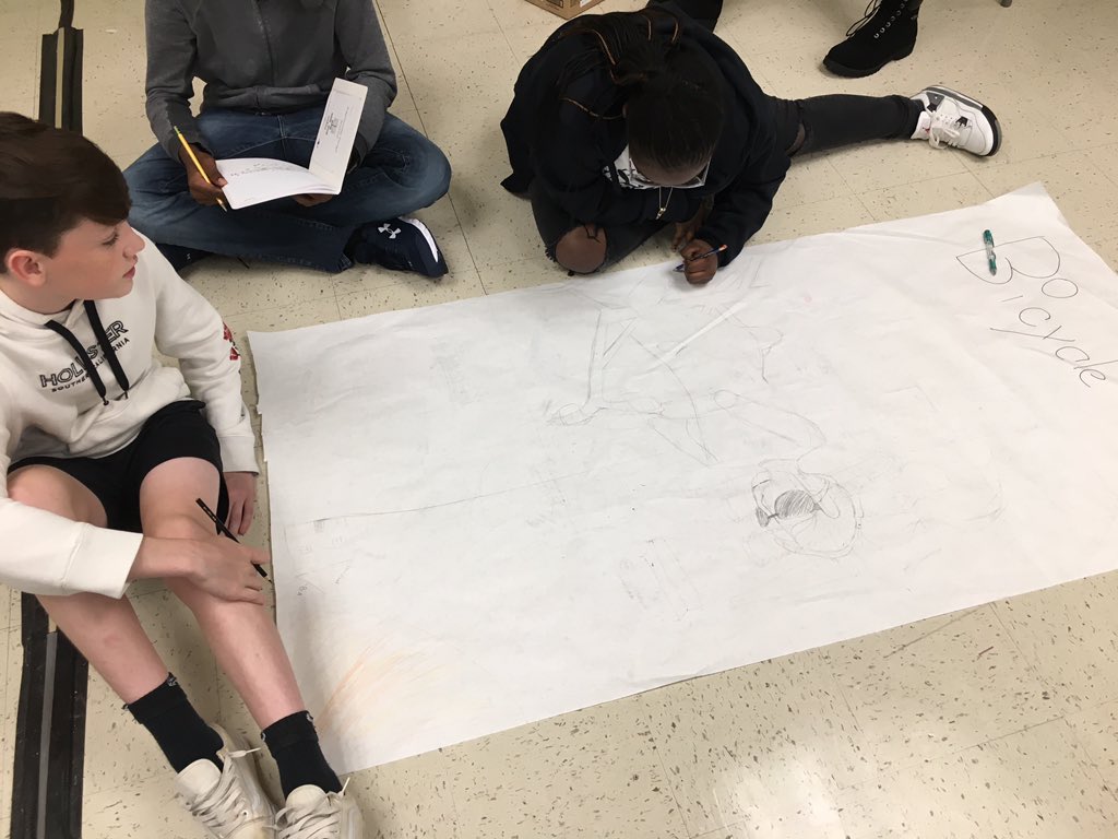 tech_eschi's tweet photo. FoE Ss creating a poster to explain the core technologies. @CTE_BaltCoPS @Hall_Pride https://t.co/5mulqF1W48