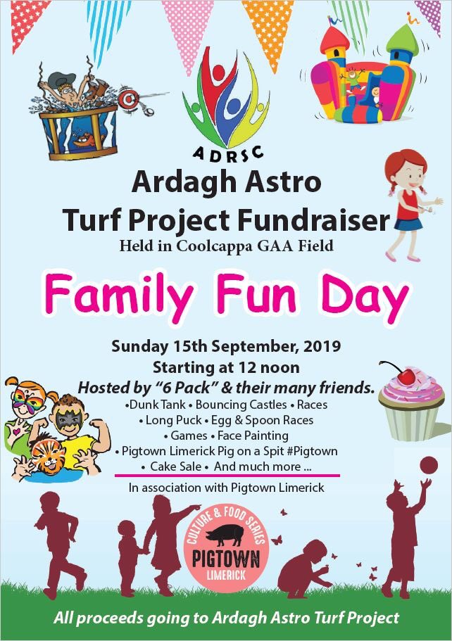 Kieransgaa's tweet photo. ADRSC will be hosting an action packed Family Fun Day this Sunday in Coolcappagh GAA pitch from 12 with all proceeds going towards the new AstroTurf pitch in Ardagh https://t.co/iVQtBVkMpW