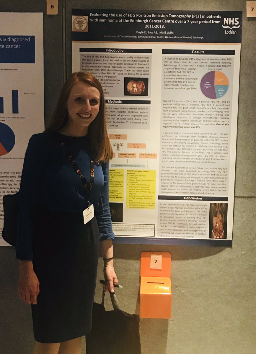 doyleec's tweet photo. Our audit of the use of #FDG PET in patients with #seminoma in #NHSLothian. 28 patients had FDG PET over 7 years with 1 false positive and 1 false negative result. NPV 93%. #BUG2019. https://t.co/oGaQsuEtOY