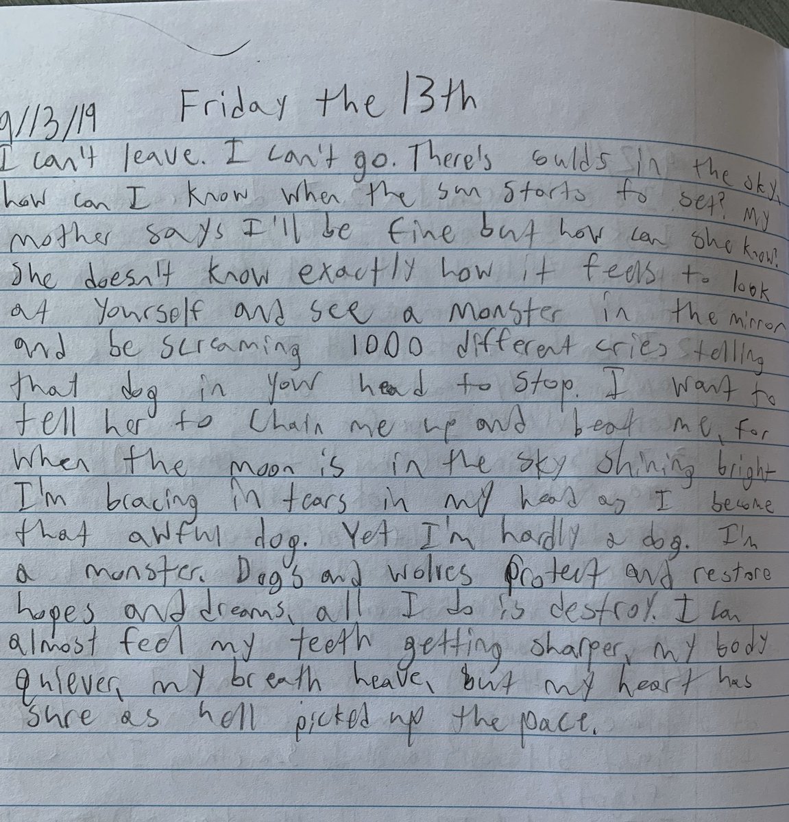 tiffwalters's tweet photo. Having some freakishly Friday the 13th fun w/@WCHSWolves as they create some superstitious stories. Even funnier when they realize the next full moon 🌕 & #FridayThe13th combo will be when they’re 45! They can’t even fathom it. Hilarious! #WCConnects #WhyITeach #WolvesWrite 🐺✏️ https://t.co/M4plDj5ILr