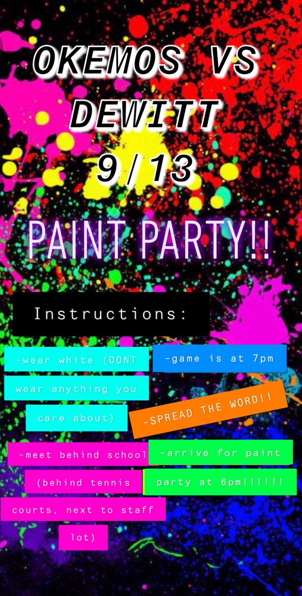 9/13 Sports events:

V Football HOME @ 7:00 pm vs DeWitt🏈

V Cross Country MSU Invite 🏃‍♀️🏃 

PAINT PARTY TN!!