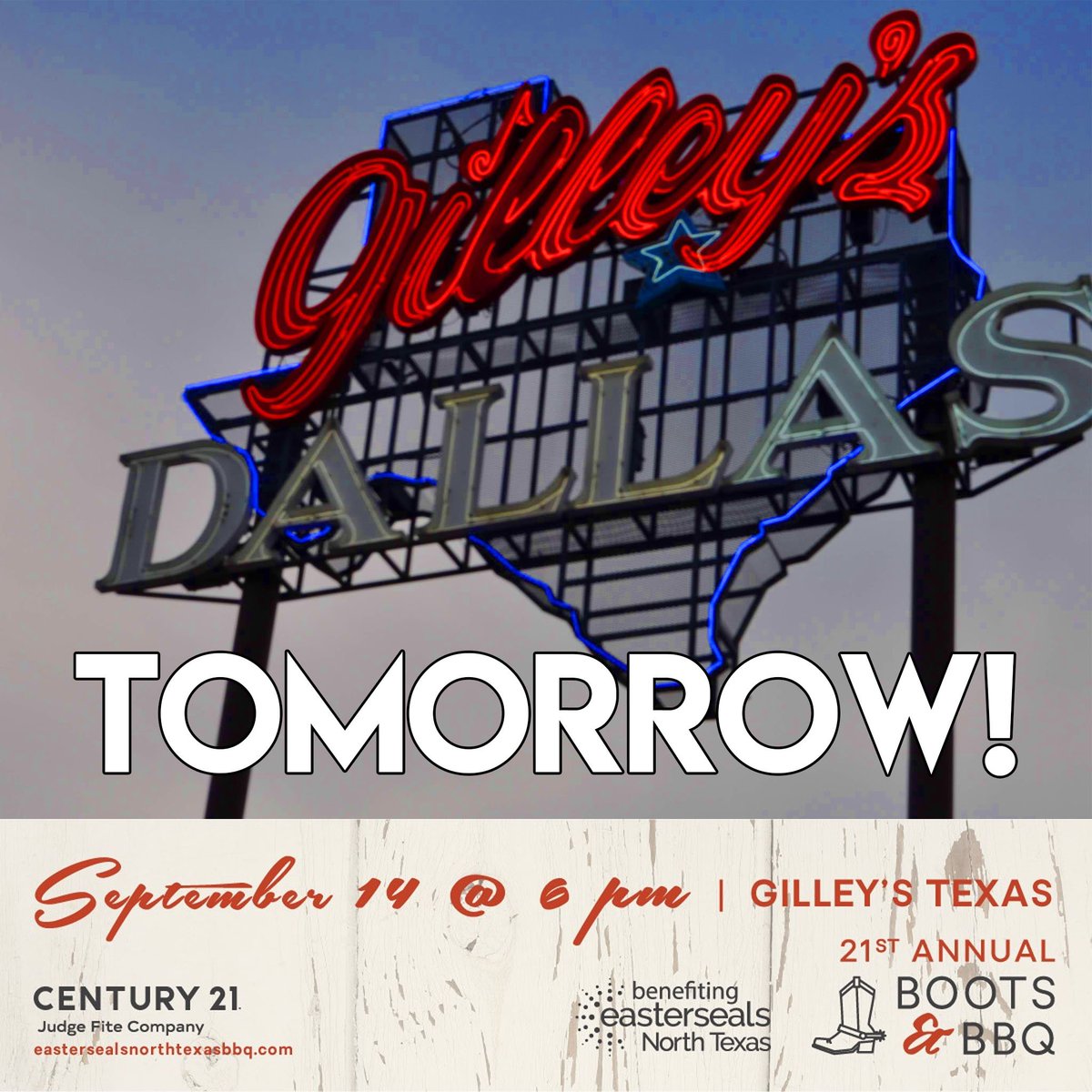 TOMORROW We will be hosting our 21st Annual Boots, BBQ &amp; Casino – presented by <a href="/CardFinancial/">CardinalFinancial</a>! This years event will be hosted at <a href="/gilleysdallas/">Gilley's Dallas</a> with <a href="/SQVConstruction/">SQV Construction</a> sponsoring our cocktails!

Click Here for Tickets: e.givesmart.com/events/dHS/