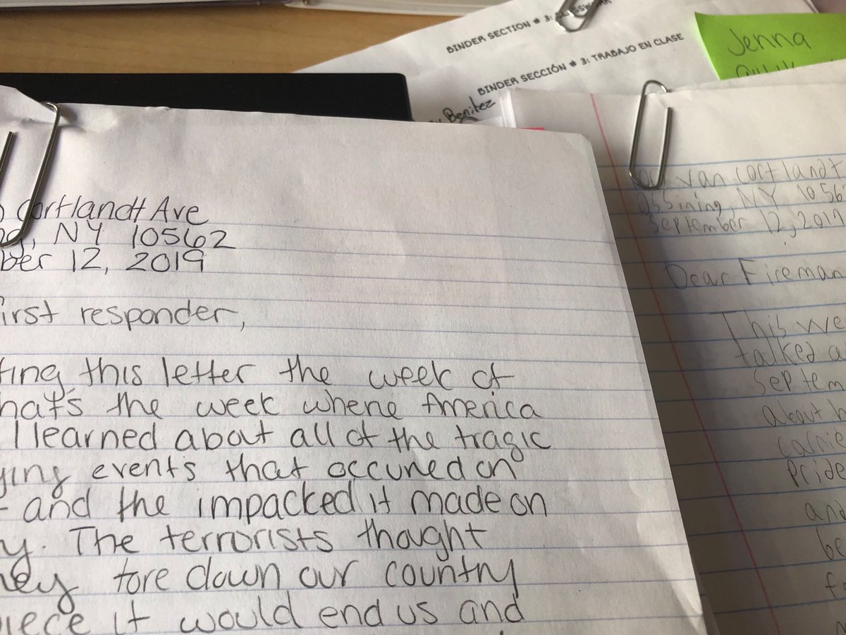 MsDaddazioAMD's tweet photo. After learning about 9/11 this week, we wrote letters to our local first responders, thanking them for all that they do. Hey @OssiningPDChief, think you can help us get these where they need to go?! ♥️🚔🚒🚑♥️ https://t.co/T8d87Ci9oM