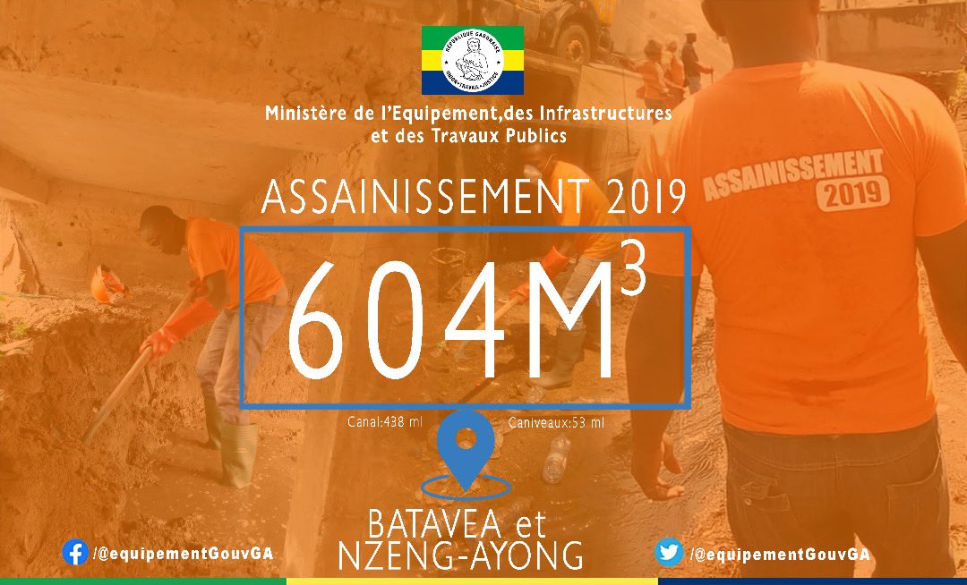 [ ASSAINISSEMENT 2019 ] 

Cela n'aurait pas été possible sans vous ! 
Continuons ensemble cette opération ce Samedi 14 Septembre 2019 au quartier Nouvelle Cité sis à Nzeng-Ayong et à la Cité de la Caisse.

#Assainissement2019
#NousSommesTousConcernés

🚧🚜