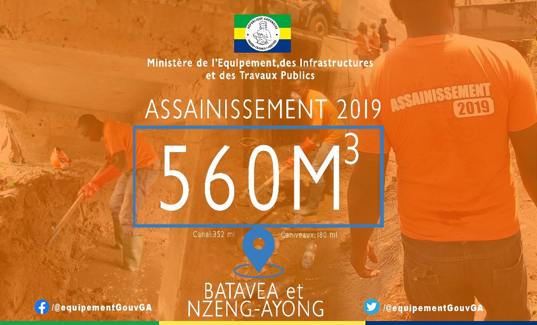 [ ASSAINISSEMENT 2019 ] 

Cela n'aurait pas été possible sans vous ! 
Continuons ensemble cette opération ce Samedi 14 Septembre 2019 au quartier Nouvelle Cité sis à Nzeng-Ayong et à la Cité de la Caisse.

#Assainissement2019
#NousSommesTousConcernés

🚧🚜